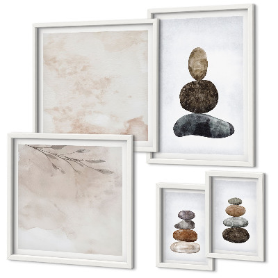 Zestaw 5 obrazów w ramie Stosy kamieni malarstwo boho