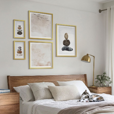 Zestaw 5 obrazów w ramie Stosy kamieni malarstwo boho