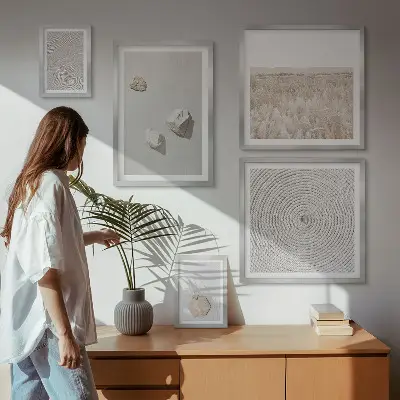 Galeria obrazów na ścianę jasne tekstury piasku w stylu boho