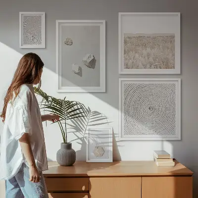 Galeria obrazów na ścianę jasne tekstury piasku w stylu boho