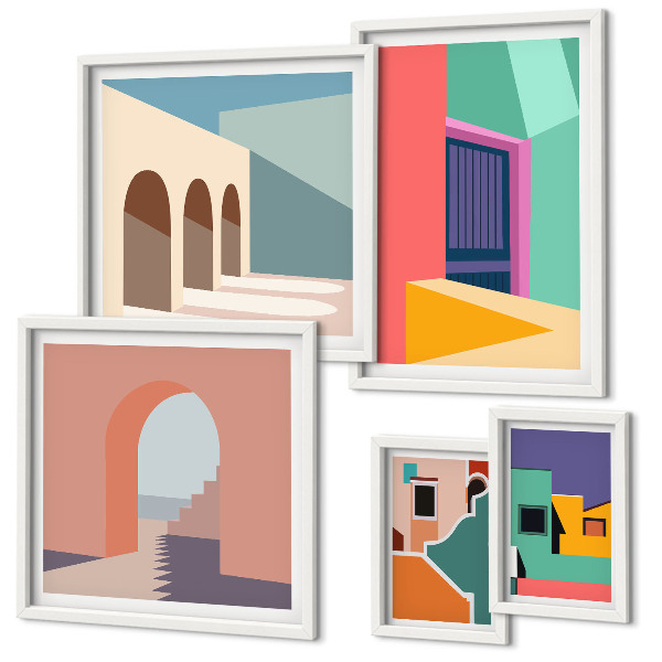 Galeria obrazów na ścianę Kolorowe ilustracje miasta