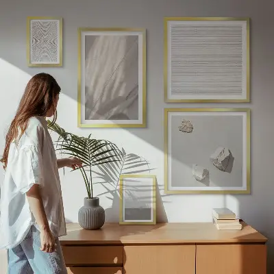 Zestaw obrazów w ramie do galerii ściennej delikatne tekstury w stylu boho inspirowane naturą