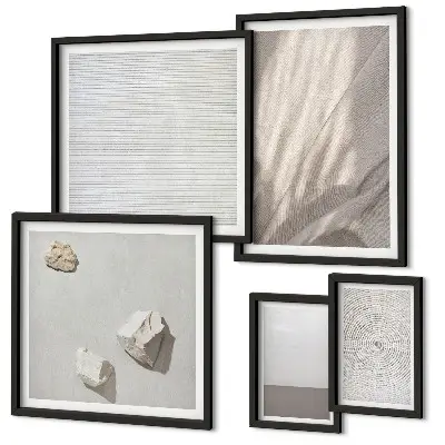 Zestaw obrazów w ramie do galerii ściennej delikatne tekstury w stylu boho inspirowane naturą