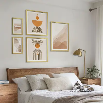Zestaw obrazów w ramie do galerii ściennej minimalizm w różnych odcieniach struktur