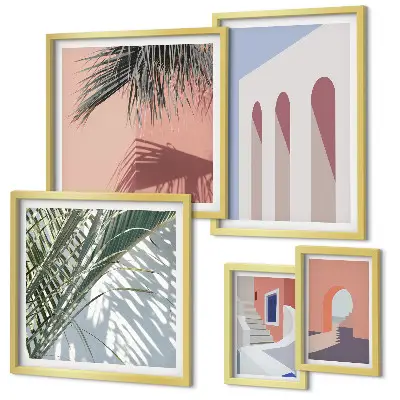 Zestaw 5 obrazów w ramie ilustracje z motywem architektury miasta