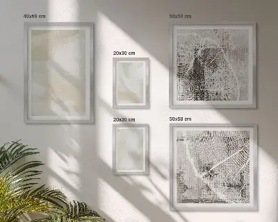 Zestaw obrazów w ramie do galerii ściennej z motywem malarskiej tekstury farby w stylu minimalistycznym