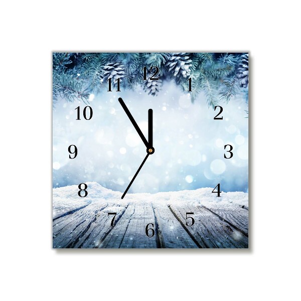 Zegar ścienny Kwadratowy Zima Śnieg Choinka Święta