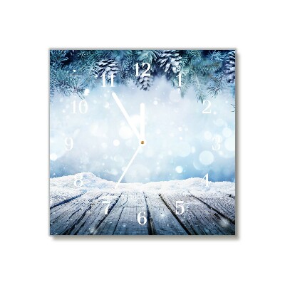 Zegar ścienny Kwadratowy Zima Śnieg Choinka Święta