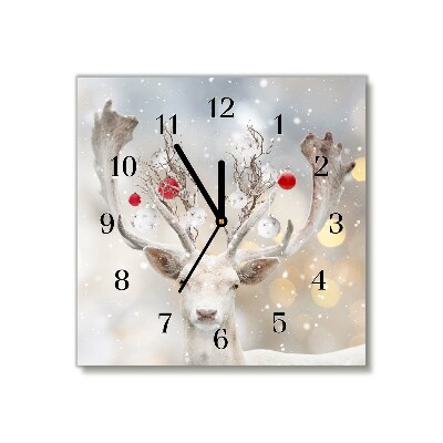 Zegar ścienny Kwadratowy Biały Renifer Święta Bombki