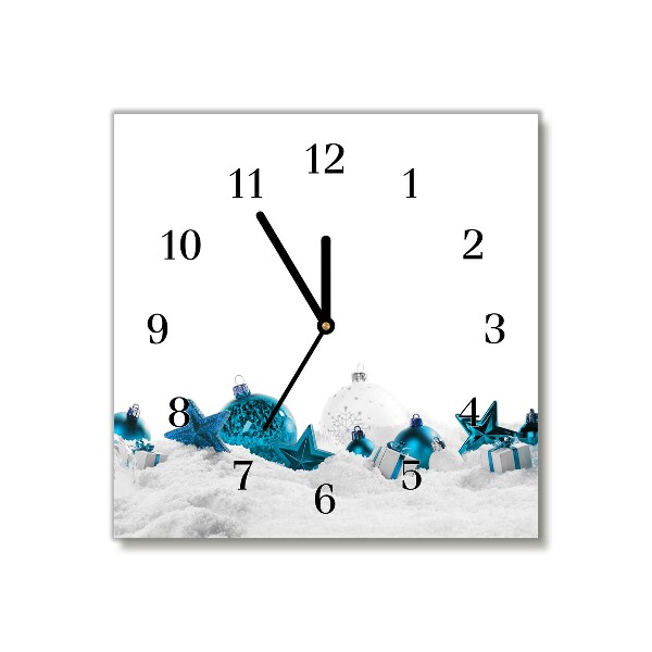 Zegar ścienny Kwadratowy Bombki Święta Ozdoby Śnieg