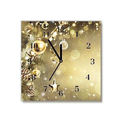 Zegar ścienny Kwadratowy Złote Bombki Święta Dekoracje