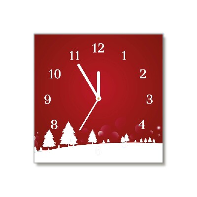 Zegar ścienny Kwadratowy Choinki Święta Płatki Śniegu