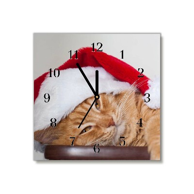Zegar ścienny Kwadratowy Kot Czapka Mikołaja Święta