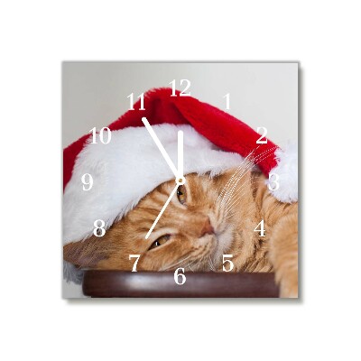 Zegar ścienny Kwadratowy Kot Czapka Mikołaja Święta