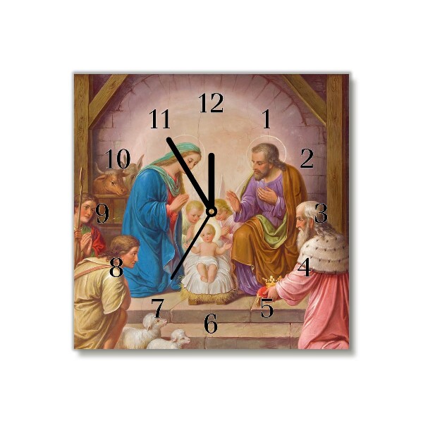 Zegar ścienny Kwadratowy Stajenka Boże Narodzenie Jezus