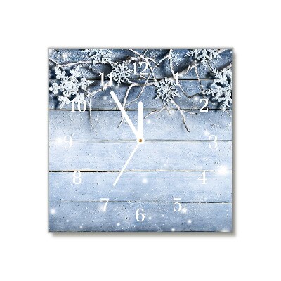 Zegar ścienny Kwadratowy Święta Płatki śniegu Zima Mróz