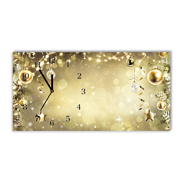 Zegar ścienny Poziomy Złote Bombki Święta Dekoracje 