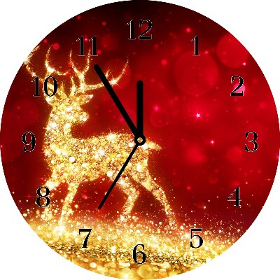 Zegar ścienny Okrągły Złoty Renifer Święta Dekoracja