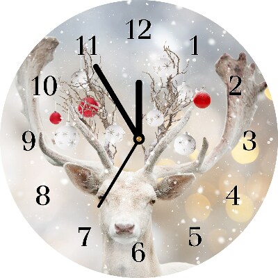 Zegar ścienny Okrągły Biały Renifer Święta Bombki