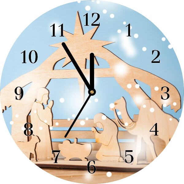 Zegar ścienny Okrągły Stajenka Święta Zima