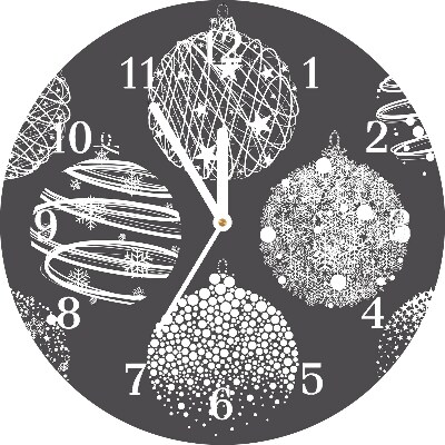 Zegar ścienny Okrągły Abstrakcja Święta Bombki Zima