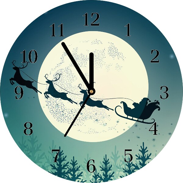 Zegar ścienny Okrągły Świety Mikołaj Sanie Święta