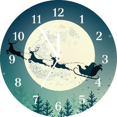 Zegar ścienny Okrągły Świety Mikołaj Sanie Święta