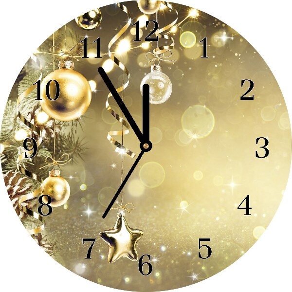 Zegar ścienny Okrągły Złote Bombki Święta Dekoracje