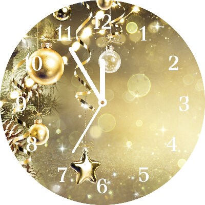 Zegar ścienny Okrągły Złote Bombki Święta Dekoracje