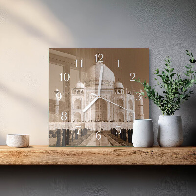 Zegar ścienny kwadratowy Taj Mahal w sepii