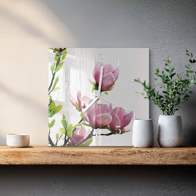 Kwadratowy zegar Kwiat magnolii