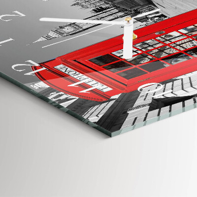 Zegar na ścianę kwadratowy Czerwona budka telefoniczna