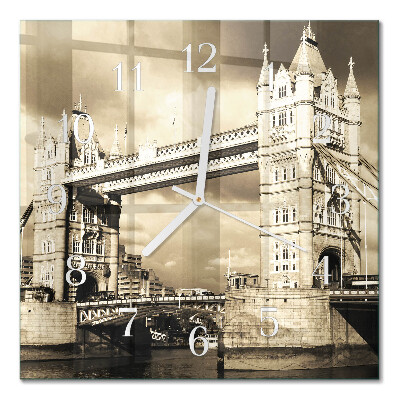 Zegar ścienny bez tykania London Bridge w sepii