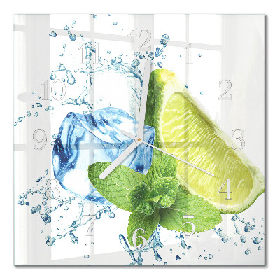 Zegar szklany kwadratowy Limonka i mięta
