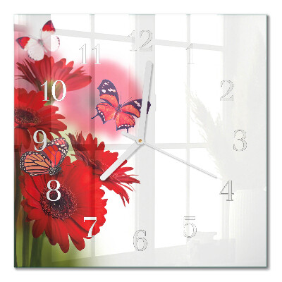 Zegar szklany kwadratowy Gerbera