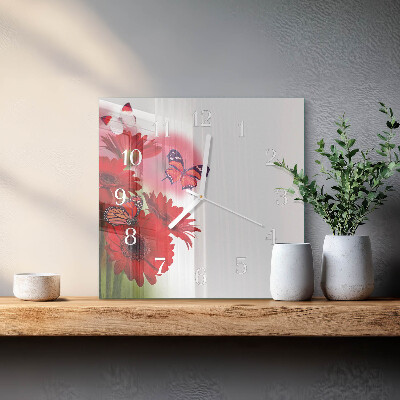 Zegar szklany kwadratowy Gerbera