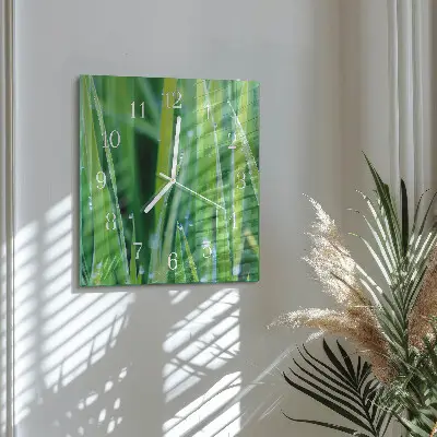 Zegar szklany kwadratowy Trawa