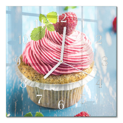 Zegar na ścianę kwadratowy Muffin malinowy