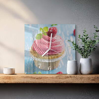 Zegar na ścianę kwadratowy Muffin malinowy