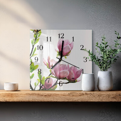 Zegar szklany ścienny Kwiat magnolii