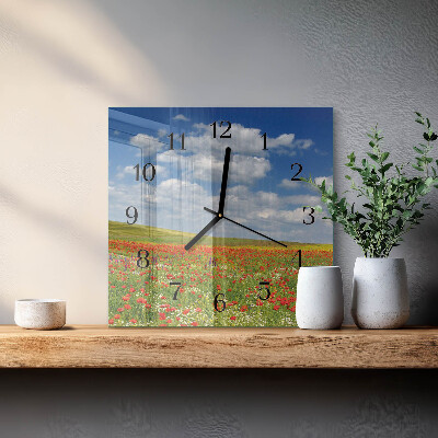Zegar na ścianę kwadratowy Pole maków