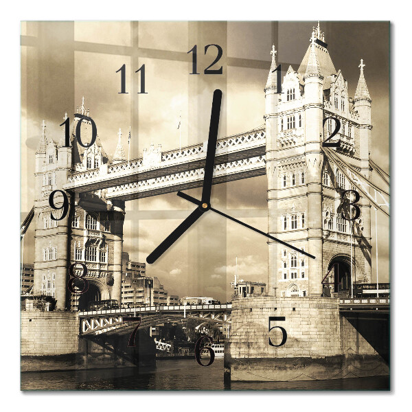 Zegar szklany ścienny London Bridge w sepii