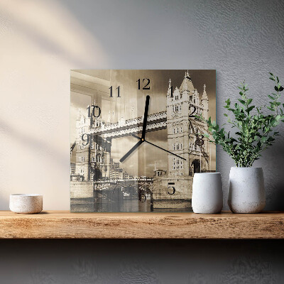 Zegar szklany ścienny London Bridge w sepii