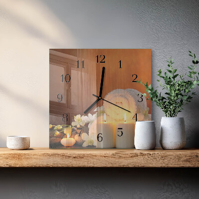 Zegar na ścianę kwadratowy Świece spa