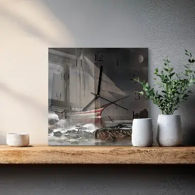 Zegar szklany kwadratowy Żaglówka