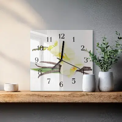 Zegar szklany kwadratowy Waniliowy storczyk