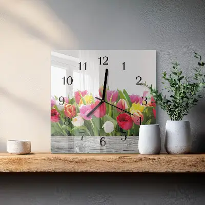 Zegar szklany kwadratowy Tulipany